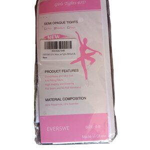 Everswe Girls White Semi Opaque Tights 40D Size 6-8 NEW